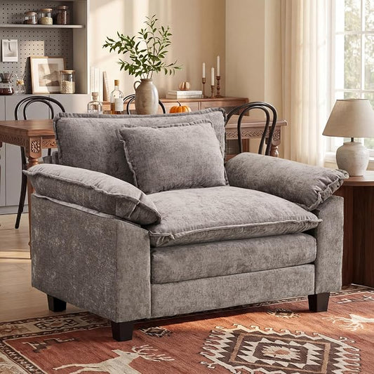 Oprisen Modular Sectional Sofa, Comfy Cloud Couch Sectional Sofa, Chenille Sofa Sleeper Deep Seat Sofa with Throw Pillows for Living Room (Light Gray, 53"- Single Seat)