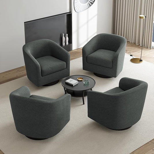 Swivel Accent Chairs Set of 4, Chenille Barrel Chair Upholstered Armchair for Living Room, Modern Round Arm Chair Small Single Sofa Bedroom Reading Seat - Gray