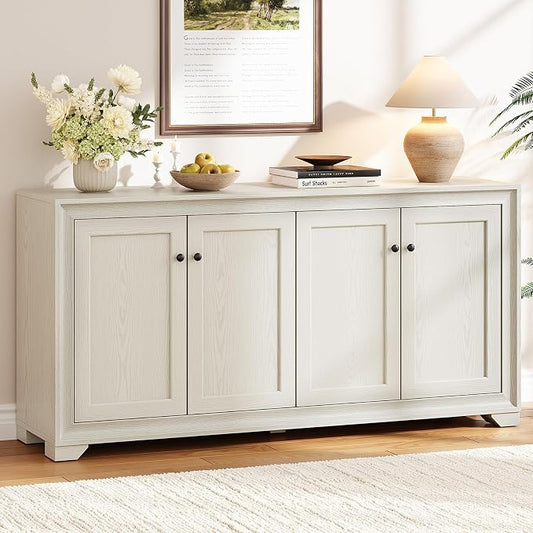 ONBRILL 60" Buffet Cabinet with Storage, 4 Doors Sideboard Buffet Cabinet with Adjustable Shelves, Modern Coffee Bar Console Table for Living Room, Kitchen, Entryway, Grey