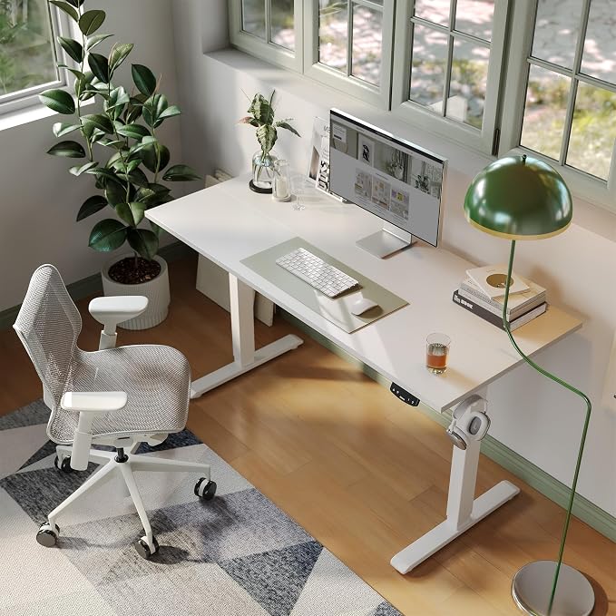 Agilestic Electric Standing Desk, 40 x 24 Inches Height Adjustable Desk, Sit Stand up for Work Office Home, Ergonomic Rising Computer Table with Memory Preset, White