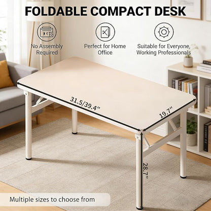 Small Folding Computer Desk - 39.4 Inch Foldable Small Spaces Compact Desk,No Assembly,Bedroom, Dorm and Apartment,Portable Study for Home Office Table