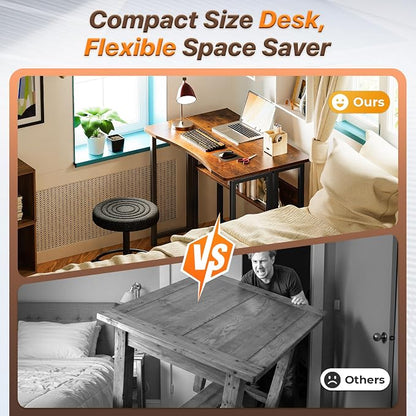 Huuger Folding Desk with Storage Shelf, 31.5 Inch Foldable Computer Table for Small Spaces, Space Saving Sofa Table for Couch, Writing Work Office Computer Desk, Easy to Fold, Rustic Brown