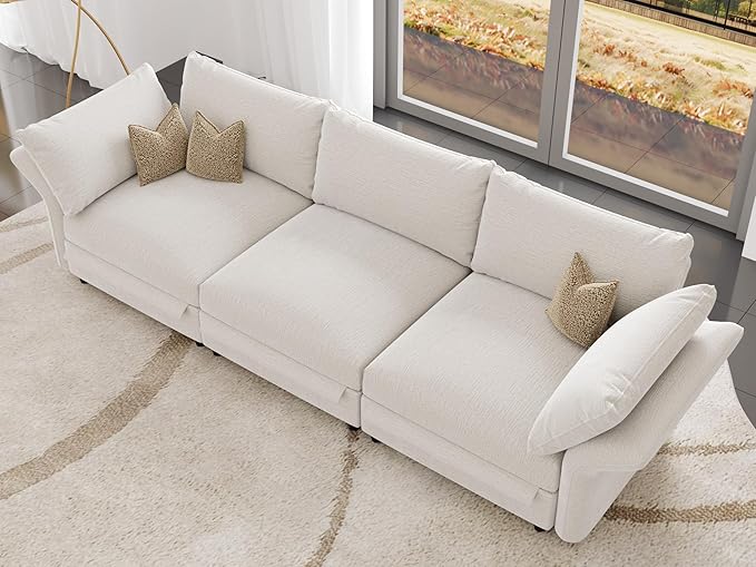 DreamDashio 126" Oversized Sectional Sofa with Storage, Adjustable Arms & High Back, Modular Cloud Couches for Living Room, 3 Seats, 5 Arms & 5 Pillows, Beige Chenille