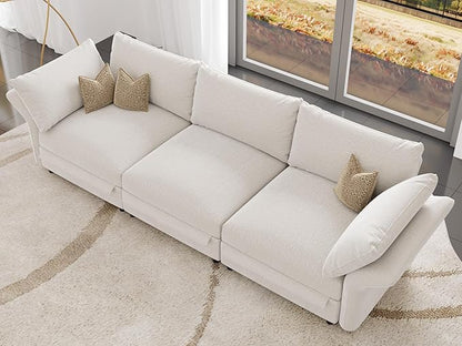 DreamDashio 126" Oversized Sectional Sofa with Storage, Adjustable Arms & High Back, Modular Cloud Couches for Living Room, 3 Seats, 5 Arms & 5 Pillows, Beige Chenille