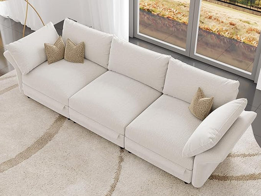 DreamDashio 126" Oversized Sectional Sofa with Storage, Adjustable Arms & High Back, Modular Cloud Couches for Living Room, 3 Seats, 5 Arms & 5 Pillows, Beige Chenille