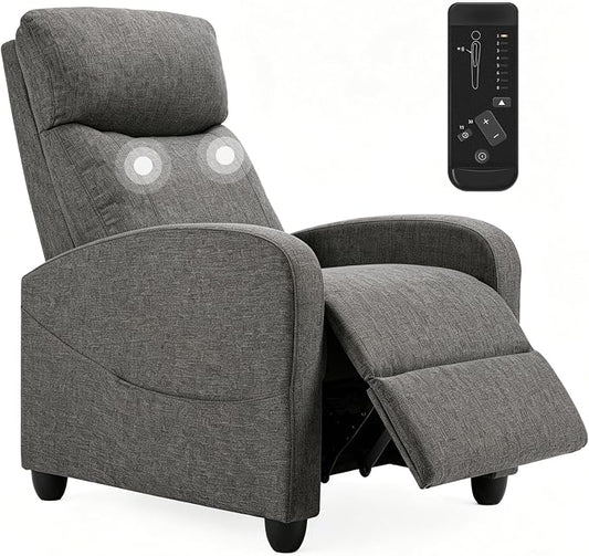 Massage Recliner Chair, Recliner Sofa Fabric for Adults, Recliners Home Theater Seating with Lumbar Support, Reclining Sofa Chair for Living Room, Greige
