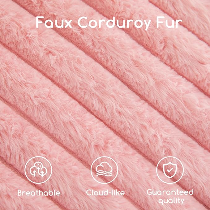 HIGOGOGO Round Stuffed Pouf Ottoman, Stripe Faux Fur Poufs with Foam Chunk Filling, Furry and Fluffy Pouf Foot Stool Storage Ottoman, 26 X 18 Floor Poufs Foot Rest for Living Room, Pink