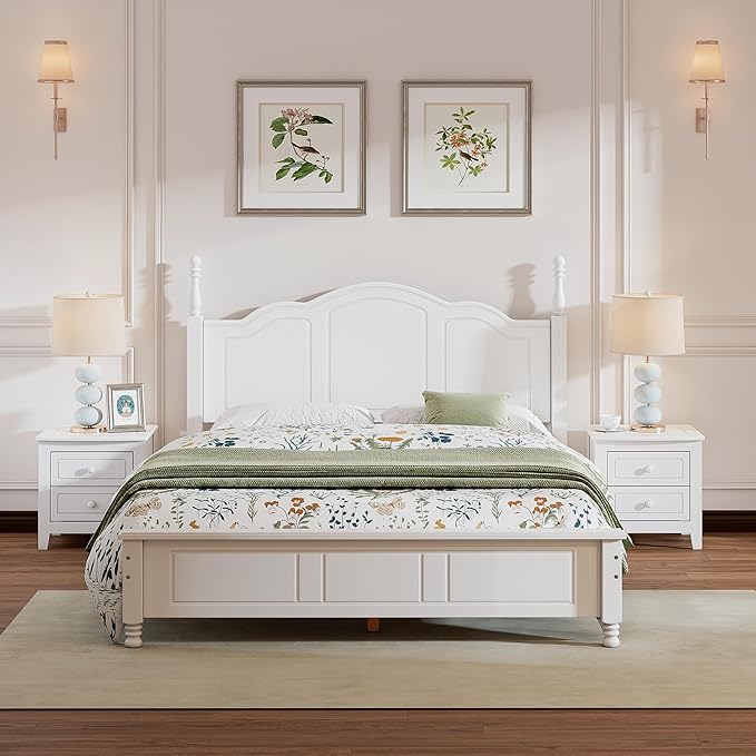 Harper & Bright Designs Bedroom Set Furniture, 3-Pieces Bedroom Sets, Queen Size Wood Platform Bed and 2 Nightstands, White