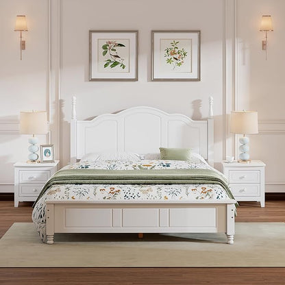 Harper & Bright Designs Bedroom Set Furniture, 3-Pieces Bedroom Sets, Queen Size Wood Platform Bed and 2 Nightstands, White