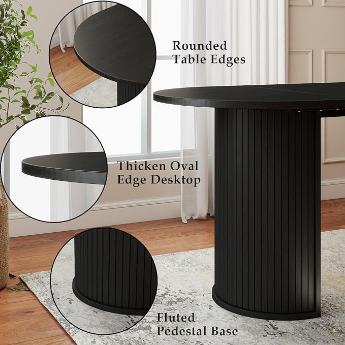 Oval Rectangular Dining Table for 4-8 People,70.87" Long Kitchen Table with Large Tabletop Wood Dinner Table Conference Meeting Table for Dining Room Living Room Kitchen,Black