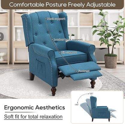 Wingback Recliner Chair with Massage and Heat Tufted Fabric Push Back Arm Chair, Recliner Chair for Living Room Bedroom Home Theater (2,Peacock Blue)