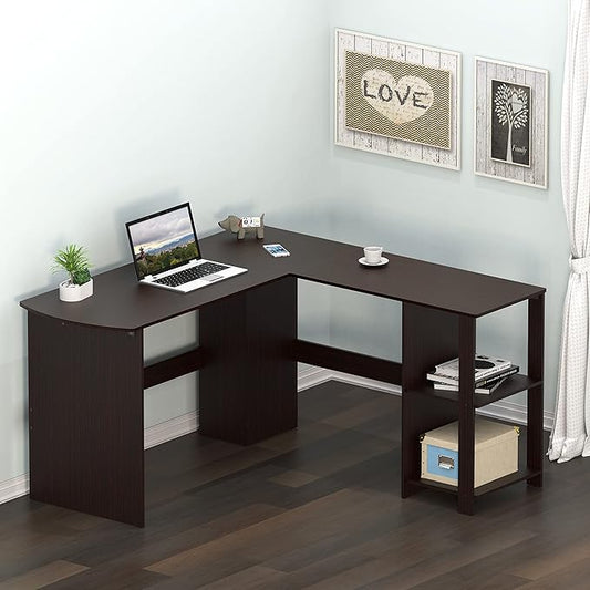 SHW 51 x 51 Inches L-Shaped Home Office Wood Corner Desk wtih Storage, Espresso