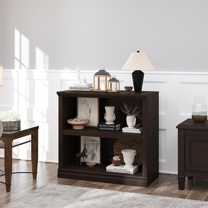 Bevfint Bookcase, Open Storage Book Cases/Shelves, Floor Standing Indoor Furniture 2 Shelf Book case for Farmhouse Library Office Bedroom Kids, Dark Cherry - 2 Tier