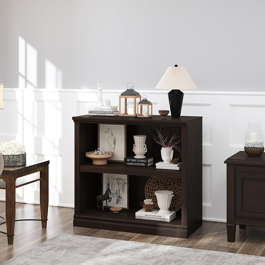Bevfint Bookcase, Open Storage Book Cases/Shelves, Floor Standing Indoor Furniture 2 Shelf Book case for Farmhouse Library Office Bedroom Kids, Dark Cherry - 2 Tier