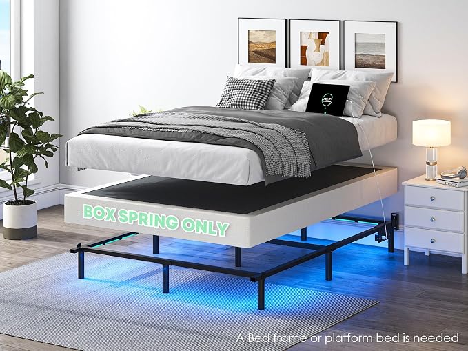 QEROMY 7 Inch Low Profile Box Spring, Sturdy Metal Frame Mattress Foundation, Easy Assembly, Quiet & Noise-Free, King Size