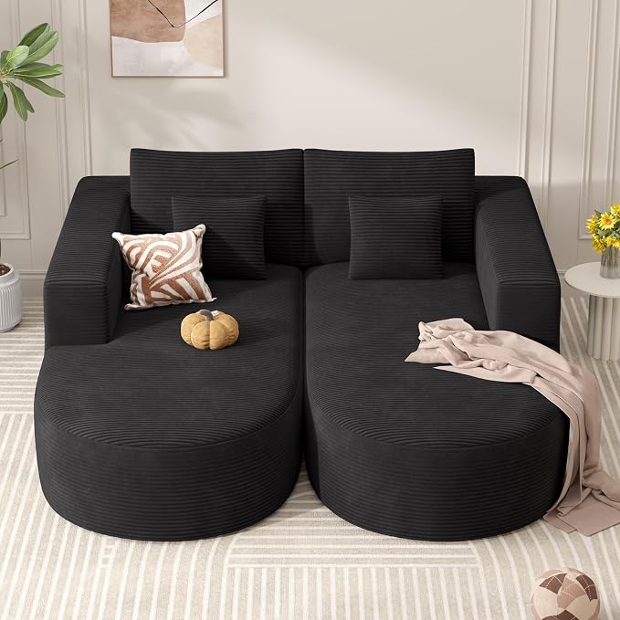 Modular Sectional Sofa Bed,Convertible Cloud Couches for Living Room,2 Chaise Corduroy Boneless Couch Sleeper Sofa Set,Oversized Chaise Lounge Chair for Bedroom,No Assembly Required,Black 1PCS
