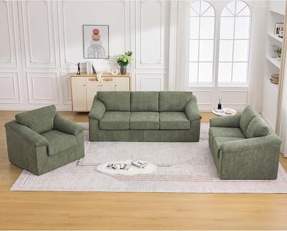 Oversized Boneless Couch Sets, Modern 3 Seater Sofa, Loveseat Sofa with Accent Sofa Chair, Floor Cloud Couch Sets with Extra Comfy Soft Deep Seats for Living Room, No Assemby, Set of 3, Green