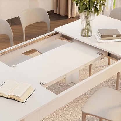 Mobili Fiver Easy Extendable Dining Table, 55.1 to 86.6 Inches, Seats 6-8, Ashwood White, Made in Italy