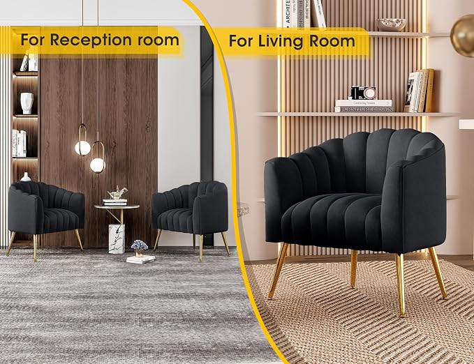 Dewhut Oversized Pumpkin Couch Accent Chair, Modern Comfy Velvet Upholstered Barrel Chairs, Luxury Single Sofa Armchair for Living Room, Waiting Room, Office and Vanity, (Black)