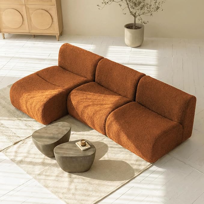 38" Curved Modular Sofa 2-Seater, Comfy Sherpa Loveseat for Small Spaces, Modern Sectional Love Seat Couches for Small Living Room, Bedroom, Apartment– No Assembly, Brown
