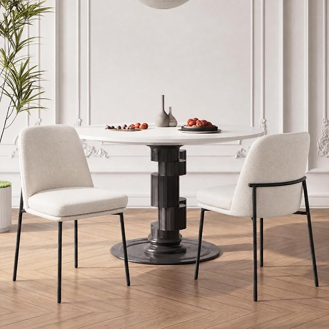 COLAMY Dining Chairs Set of 2, Modern Dining Chairs, Fabric Upholstered Dining Chairs, Kitchen Chairs with Curved Back and Metal Legs for Dining Room Kitchen Restaurant, Beige