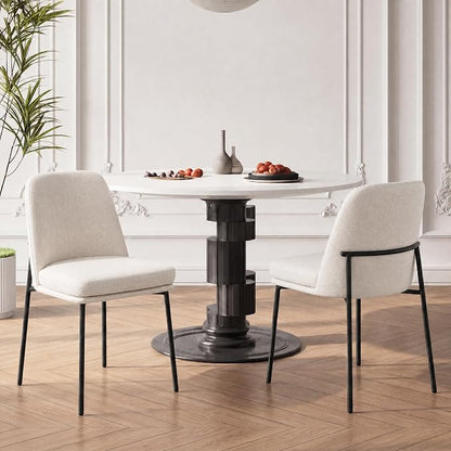 COLAMY Dining Chairs Set of 2, Modern Dining Chairs, Fabric Upholstered Dining Chairs, Kitchen Chairs with Curved Back and Metal Legs for Dining Room Kitchen Restaurant, Beige