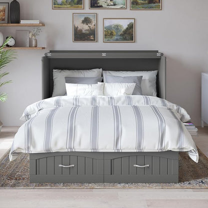 AFI, Nantucket Queen Murphy Bed Chest with Mattress, Storage Drawer and Built-In USB Charger, Grey