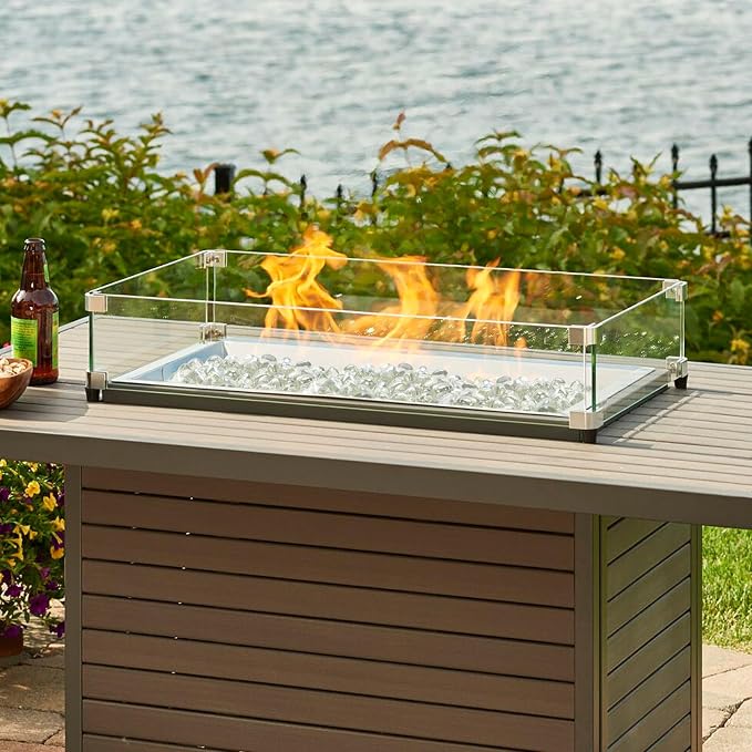 Firepit Glass, Clear Fire Glass Rocks for Propane Fire Pit, Fireplace, and Outdoor Decoration, High Luster 1 Inch Diamonds 10LB