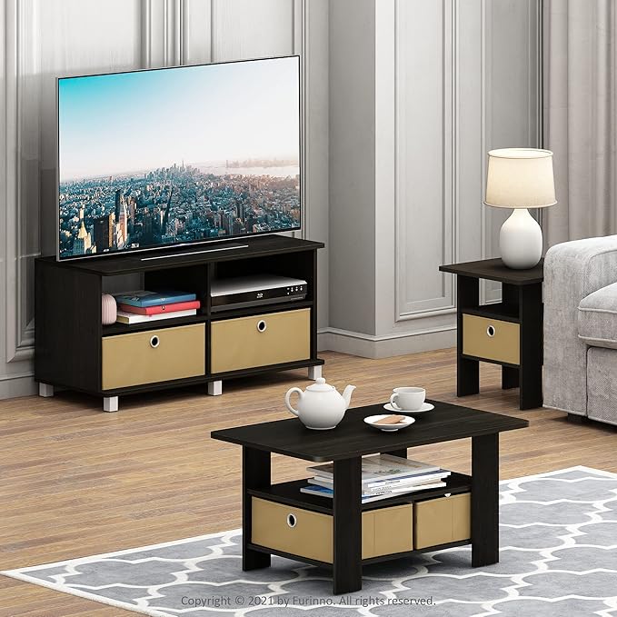 Furinno Andrey Coffee Table, Small Modern Center Table with Storage and Bin Drawer, Side Table for Living Room, Bedroom, Home Office, Dark Espresso