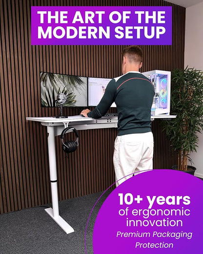 Arozzi Arena Moto Gamer Desk - 63x32” Electric Standing PC Gaming Desk with Storage for Cables - Dual Motor Steel Frame & Full-Surface Washable Mousepad - Pure Black
