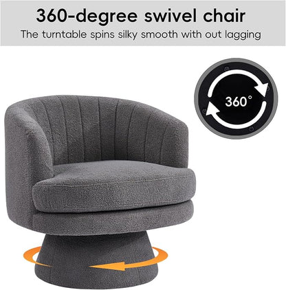 CANMOV Swivel Accent Chair with Armrest Set of 2, Modern 360 Degree Swivel Barrel Chair with Curve Back and Soft Cushion,Comfy Round Sherpa Teddy Armchair Single Sofa for Living Room, Dark Grey