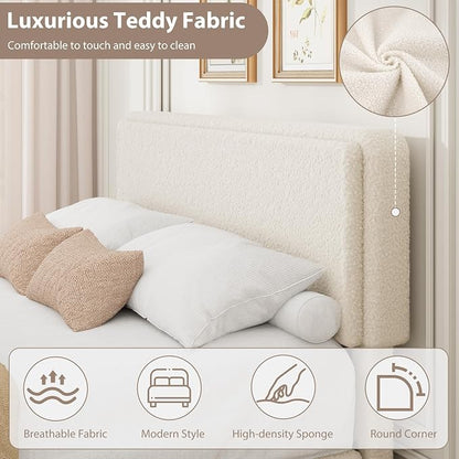 GarveeHome Bed Frame with 2 Storage Drawer, Teddy Fleece Thick Upholstered Platform Bed Frame with Adjustable Headboard, No Box Spring Needed, Cream Beige, Full