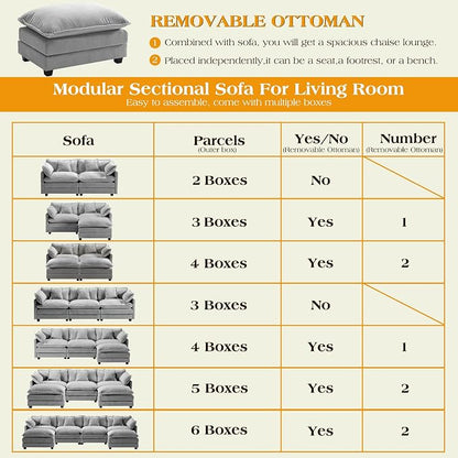 149.2" Modular Sectional Sofa,L Shaped Couch for Living Room,Modern Deep Seat Sofa 4 Seater Chenille Fabric Comfy Cloud Couches with Throw Pillows & Movable Ottoman