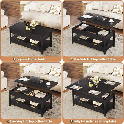 HUAHUU 40" Lift Top Coffee Table with Storage, 4 in 1 Square Coffee Table with Hidden Compartment & Open Shelf & 2 Drawers, Modern Coffee Tables with Lifting Top for Living Room, Home, Office, Black