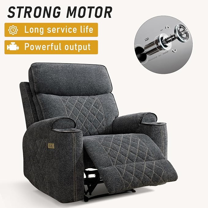 HAOMARKETS Electric Recliner Chair, Soft Fabric Power Recliners with Metal Cup Holders, Single Overstuffed Heavy Duty Reclining Sofa Chairs for Living Room Bedroom, Dark Grey