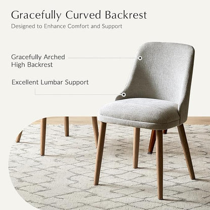 Upholstered Dining Chairs Set of 6, Fabric Dining Room Chairs with Curved Backrest, Solid Wood Legs, Modern Kitchen Chairs for Dining Room Living Room, Grey