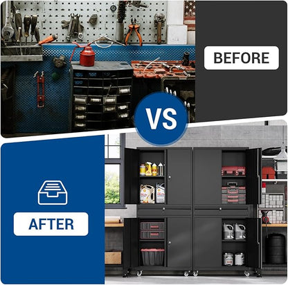 Fesbos 73" Metal Cabinet-Black Heavy Duty Rolling Storage Cabinet Steel Cabinets with Wheels, Shelves, Lockable Doors and Drawers- for Garage, Pantry, Warehouse - Assembly Required