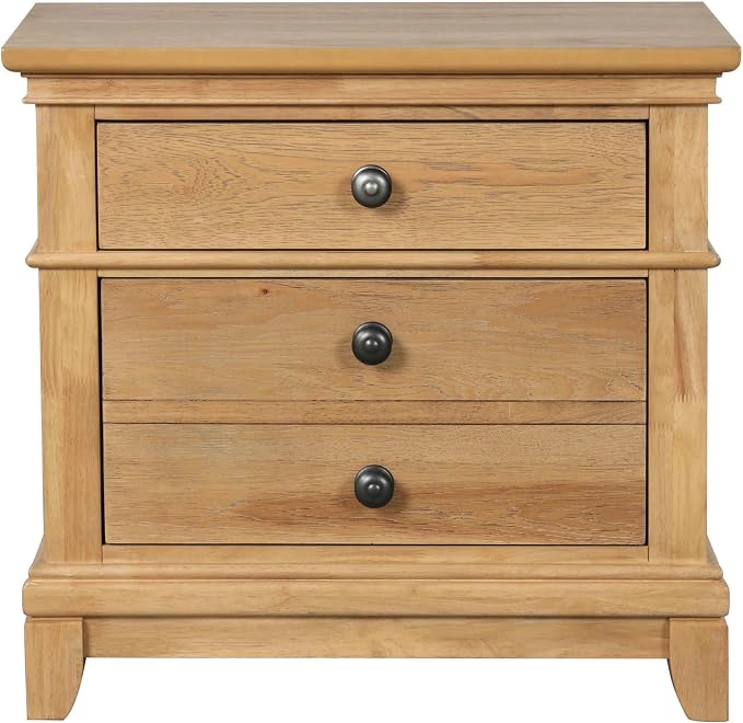 Furniture of America Yardley Farmhouse Solid Wood 3-Piece Bedroom Collection with Panel Bed and Nightstands Set of 2, Box Spring Required for Bedroom, Guess Room, Full, Natural Oak
