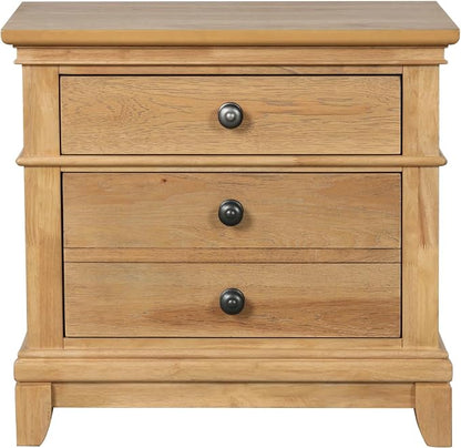 Furniture of America Yardley Farmhouse Solid Wood 3-Piece Bedroom Collection with Panel Bed and Nightstands Set of 2, Box Spring Required for Bedroom, Guess Room, Full, Natural Oak