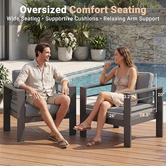 Solaste Aluminum Outdoor Loveseat with Coffee Table,2 PCS Patio Furniture Set with Cushions, All-Weather Outdoor Patio Sofa Sets for Balcony, Deck, Backyard, Porch, Garden, Dark Grey