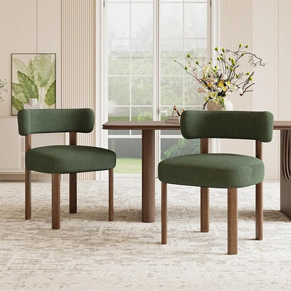 Wooden Dining Chairs Set of 2, Upholstered Kitchen Chairs with Solid Wood Legs, Mid Century Dining Room Chair with Ergonomic Curved Backrest for Kitchen Dining Vanity, Green