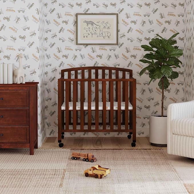 Davinci Dylan 3-in-1 Convertible Portable Mini Crib, Espresso | GREENGUARD Gold Certified - Folding Baby Crib With Wheels, 4 Adjustable Mattress Heights, Conversion Kit Sold Separately