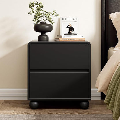 Furniway Black Nightstand Set of 2, Modern 2 Drawer Bedside Table with Curved Profile Design and Handle-Free Drawers, Modern End Table with Storage for Bedroom