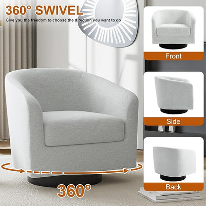 Swivel Accent Chair, Chenille Barrel Chairs Upholstered Armchair for Living Room, Modern Round Arm Chair Small Single Sofa Bedroom Reading Seat - Beige