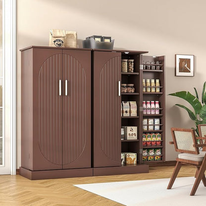kepptory 47" Kitchen Pantry Cabinet with Doors and Adjustable Shelves, Freestanding Pantry Storage Cabinet, Farmhouse Buffet Cupboard for Kitchen, Dining Room, Living Room, Grey (Brown)