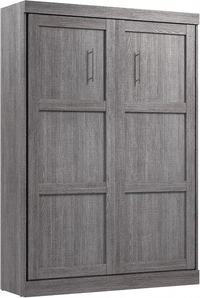 Bestar Pur Full Size Murphy Bed in Bark Grey, 59-inch Space-Saving Sleeping Arrangement for Multipurpose Area, Bedroom, Guest Room, or Living Room