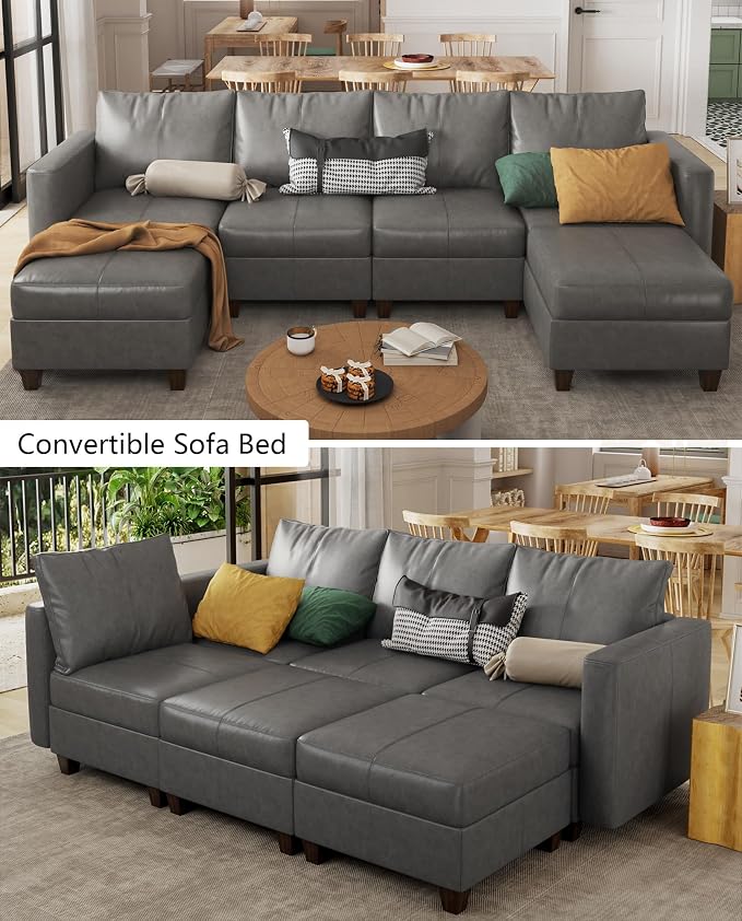 EASE MOOSE Faux Leather Sectional Modular Sofa with Storage,Comfortable Faux Leather Modular Sectional Couch for Living Room