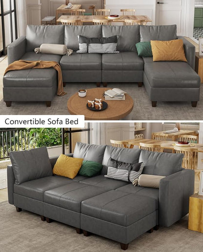 EASE MOOSE Faux Leather Sectional Modular Sofa with Storage,Comfortable Faux Leather Modular Sectional Couch for Living Room