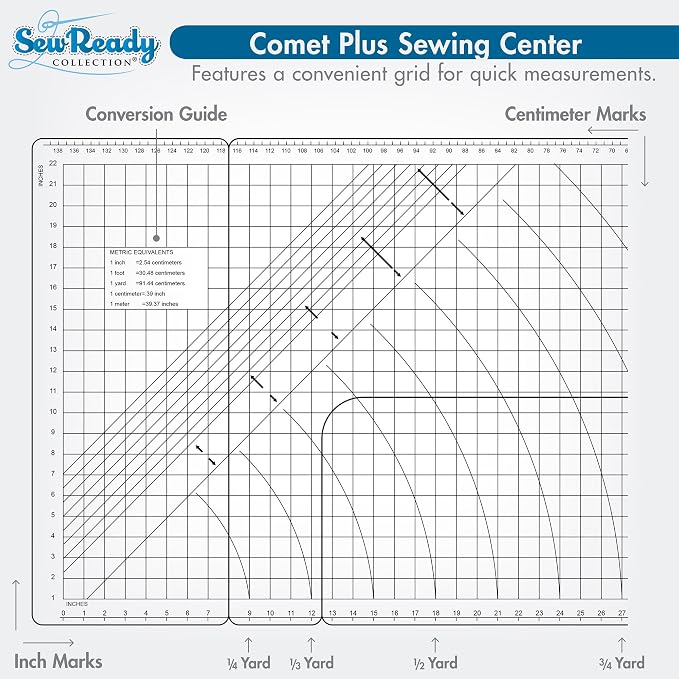 Sew Ready Comet Plus Craft Sewing Table, 56.75 x 23.5" Overall Platform Size with Accurate Fabric Cutting Grid-Top and Storage Drawer, Black/White