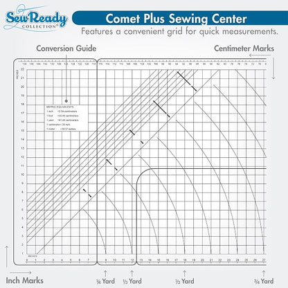 Sew Ready Comet Plus Craft Sewing Table, 56.75 x 23.5" Overall Platform Size with Accurate Fabric Cutting Grid-Top and Storage Drawer, Black/White
